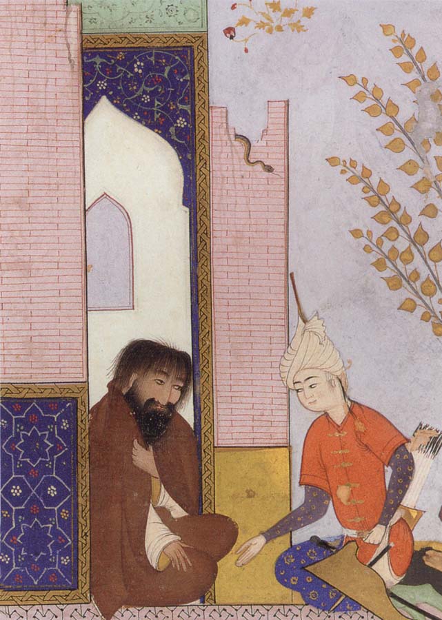 Sultan Muhmud of Ghazni depicted as a young Safavid prince visiting a hermit